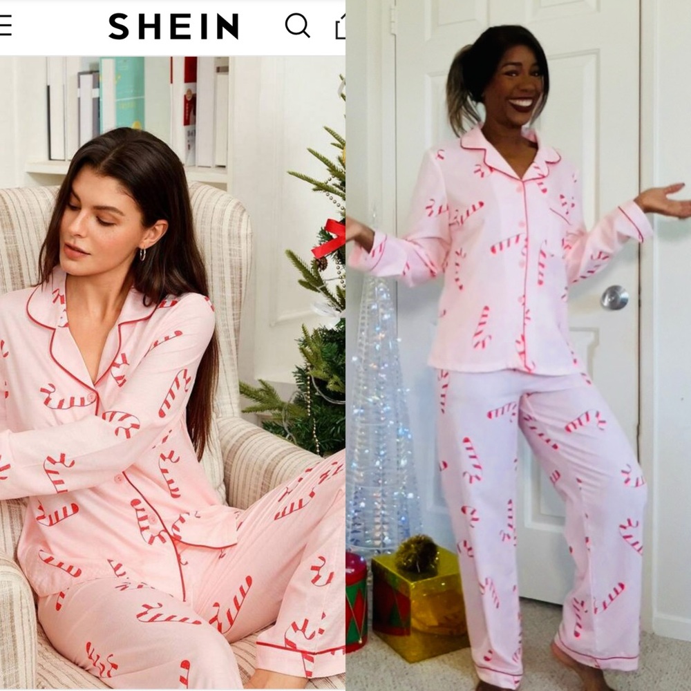 SHEIN Pink Candy Cane Pajama Set
